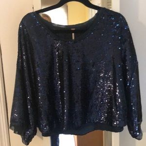 Free Pwople Navy Blue Sequence blouse